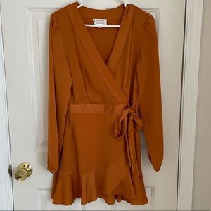 Burnt orange tie flowy mini dress